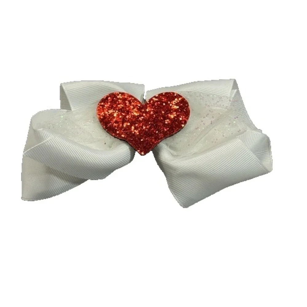 NEW‎ girls hair bows clip accessory white red heart